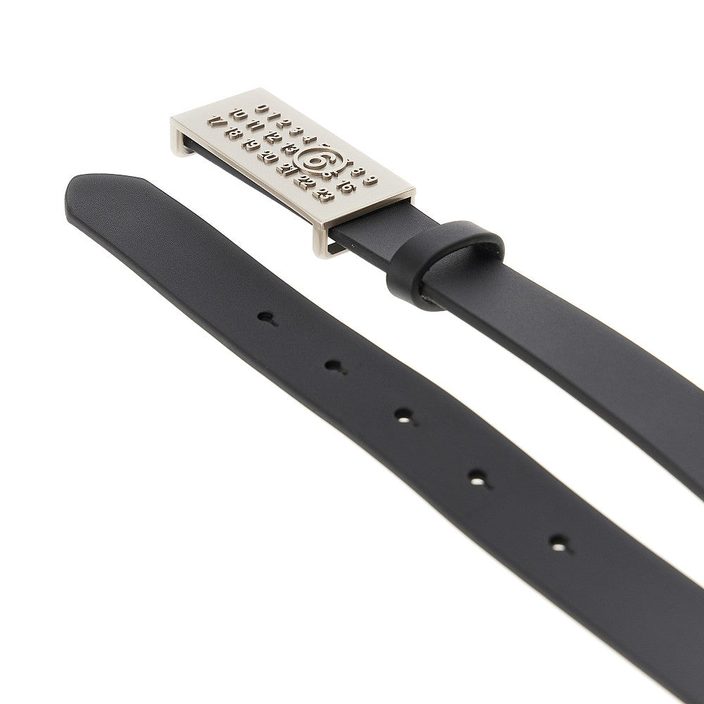 Leather belt with branded buckle