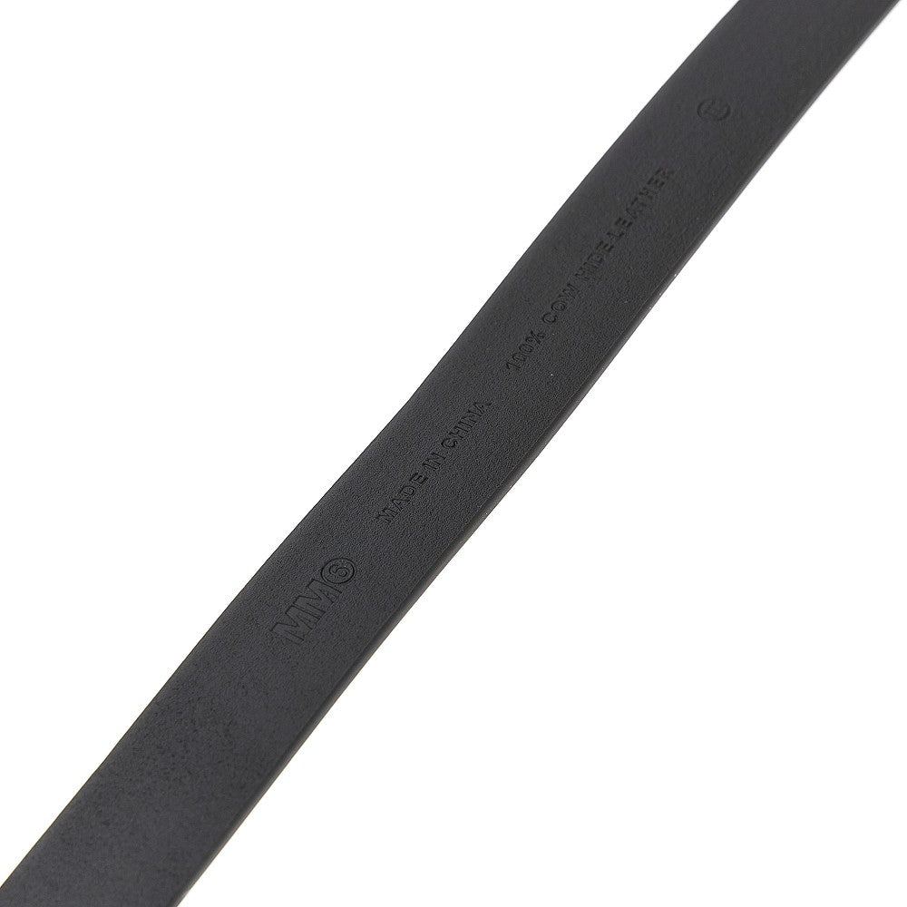 Leather belt with branded buckle