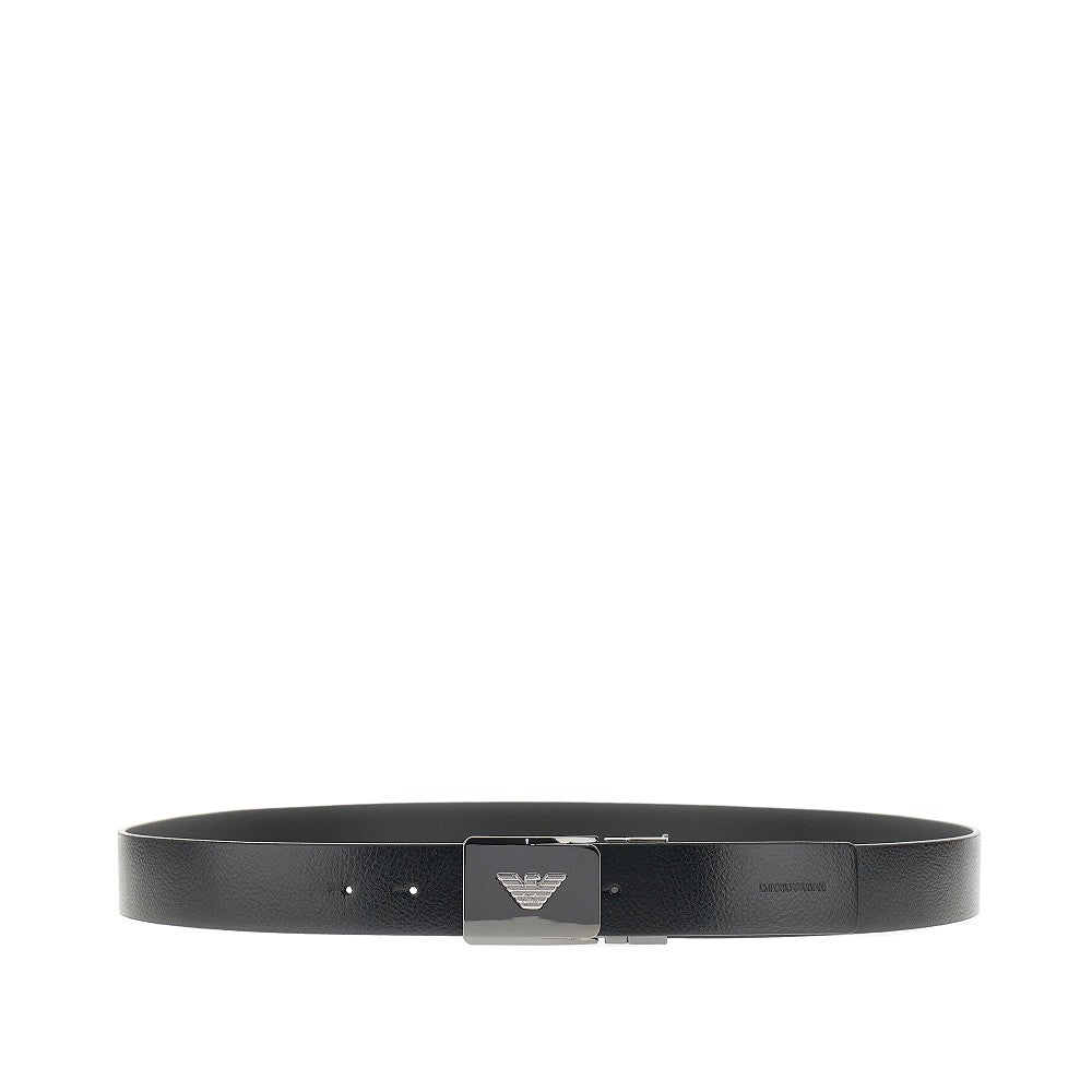 Reversible leather belt with logo buckle