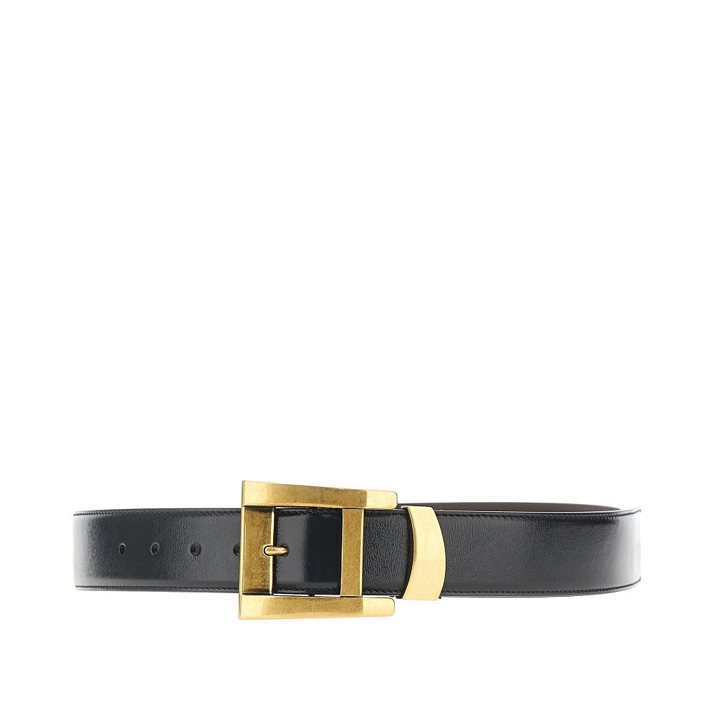 Leather belt with logo print