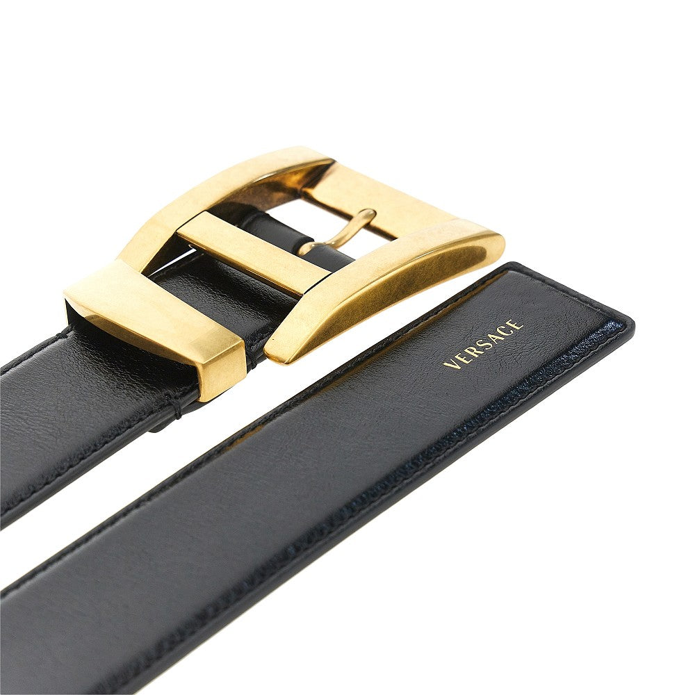 Leather belt with logo print