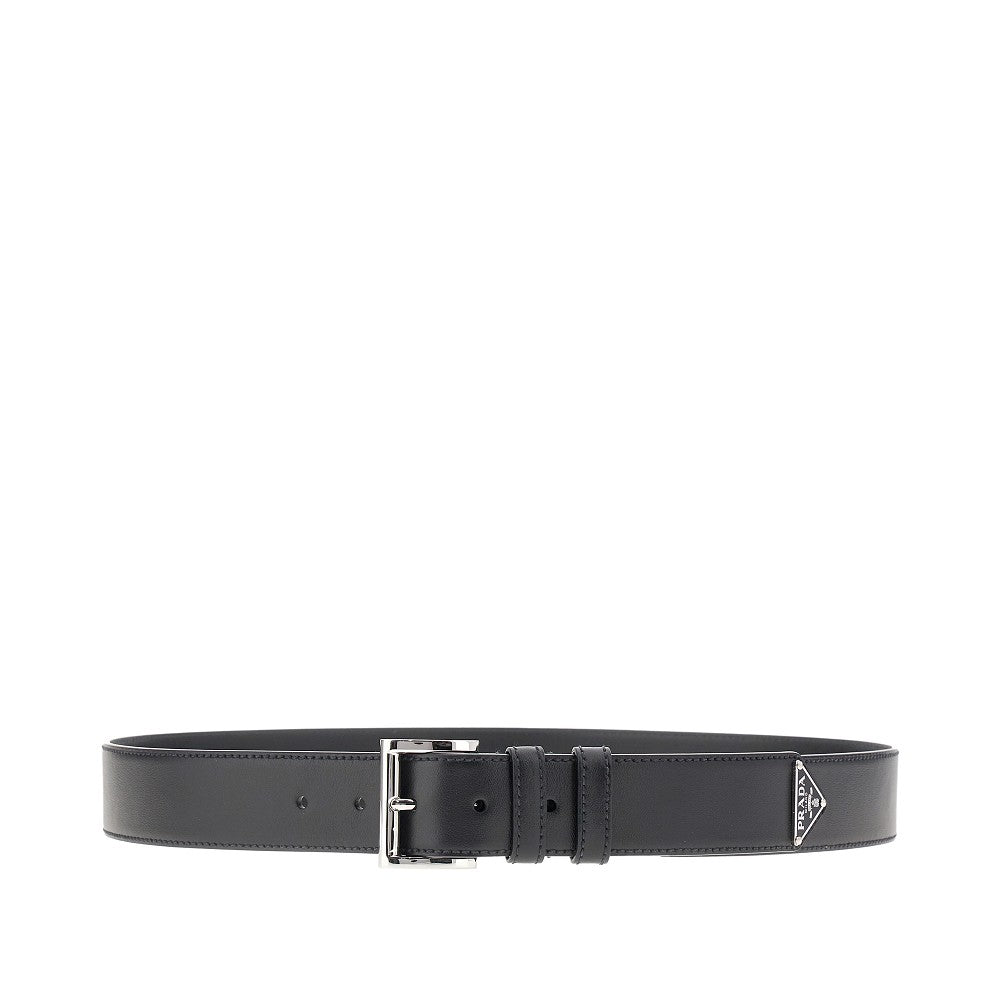 Leather belt with triangle logo