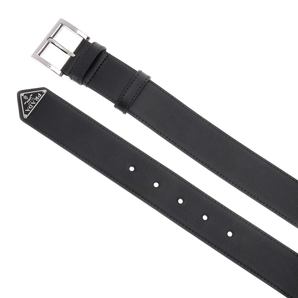 Leather belt with triangle logo