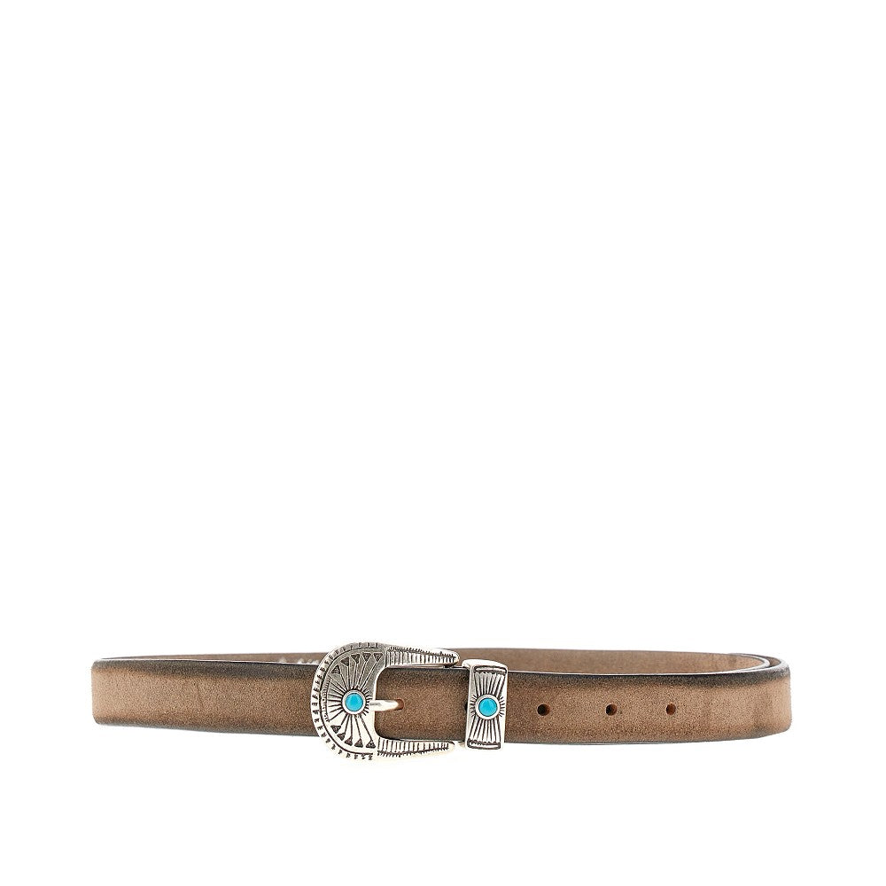 Suede leather belt with embellished buckle