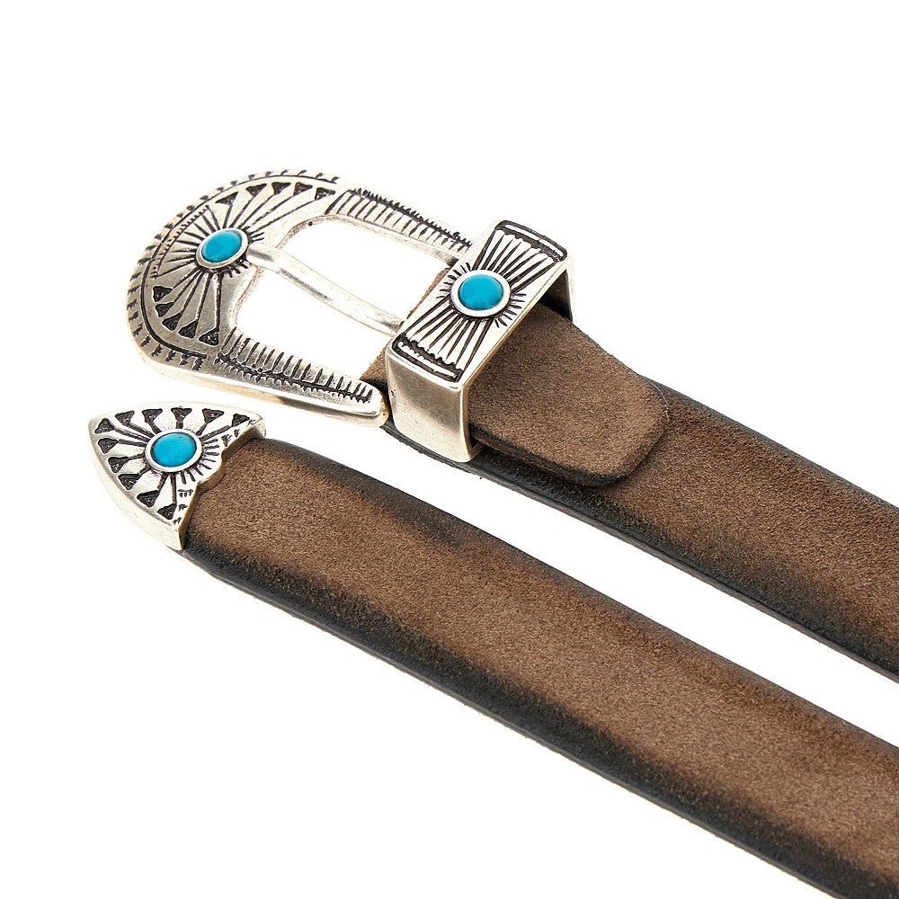 Suede leather belt with embellished buckle