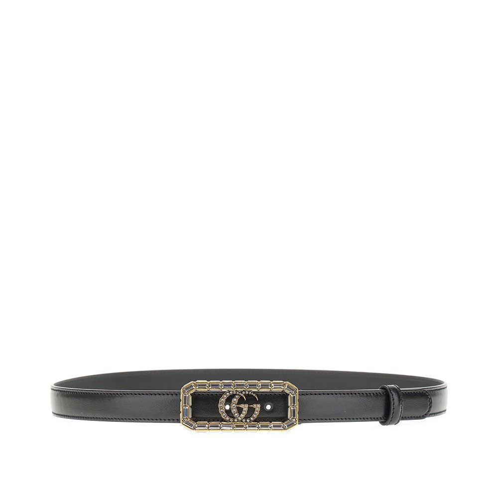 Leather belt Crystal Double G buckle