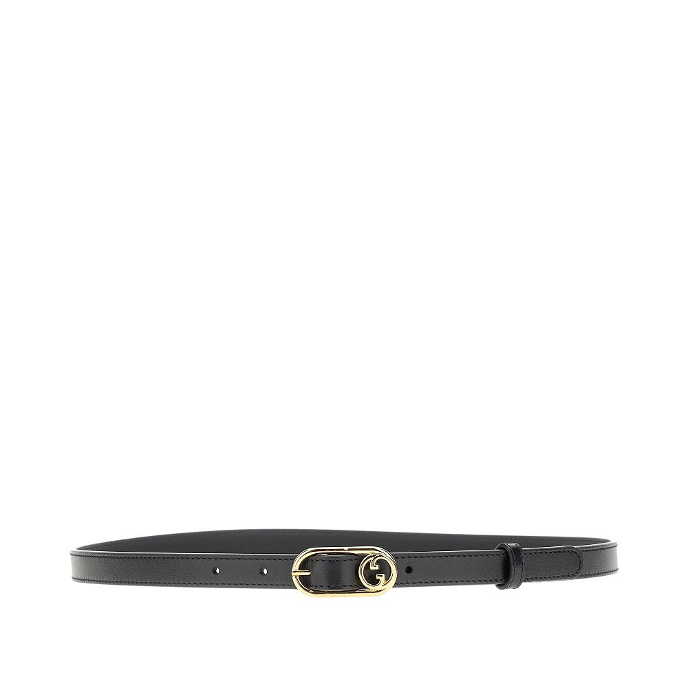 Leather slim belt with Interlocking GG buckle