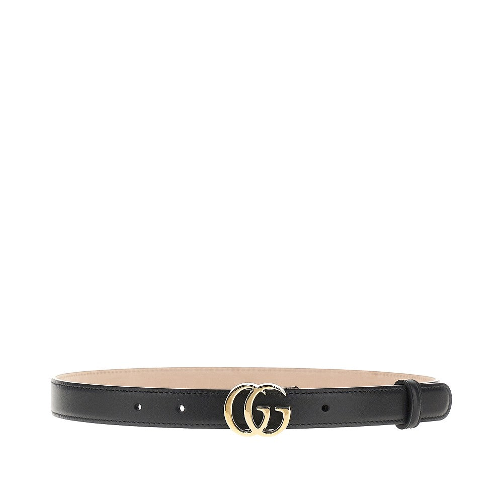 Smooth leather belt with Double G buckle
