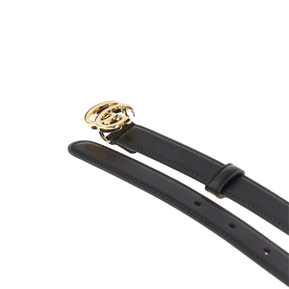 Smooth leather belt with Double G buckle