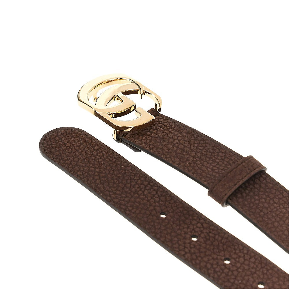 Leather belt with Double G buckle