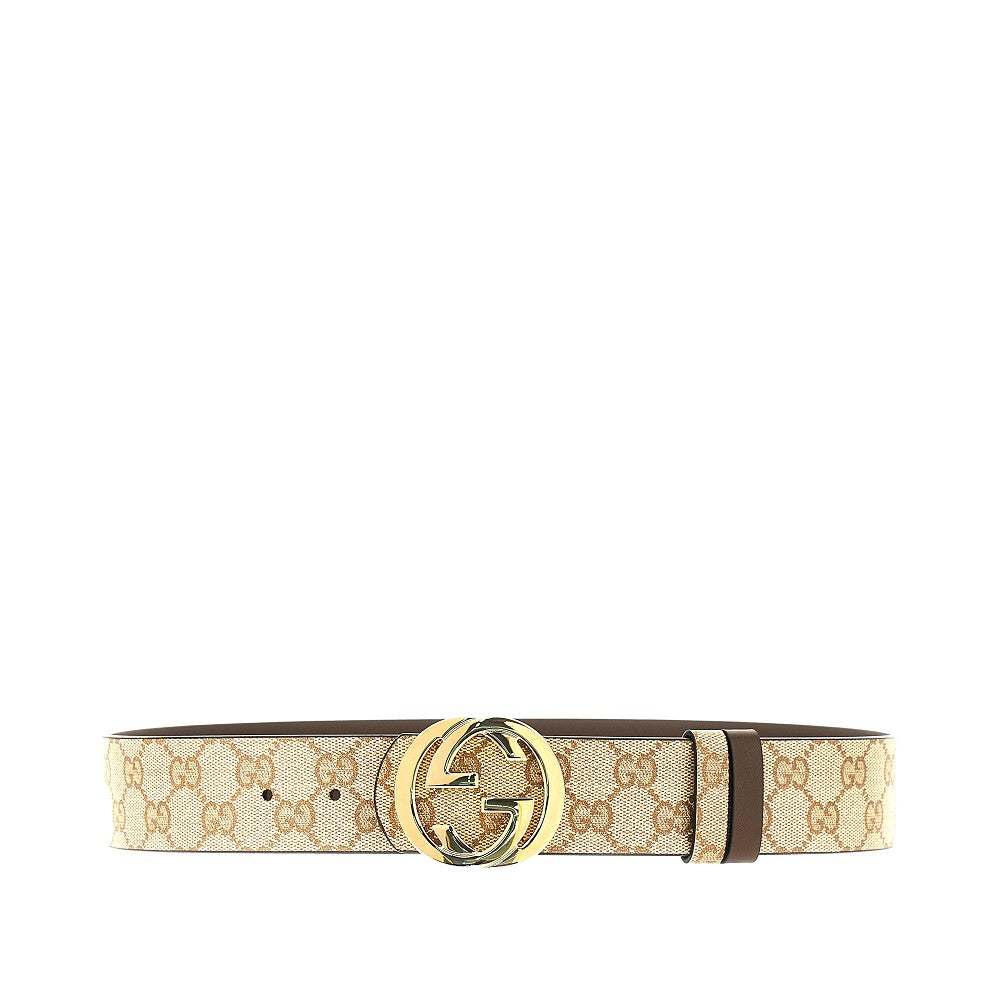 GG fabric and leather reversible belt