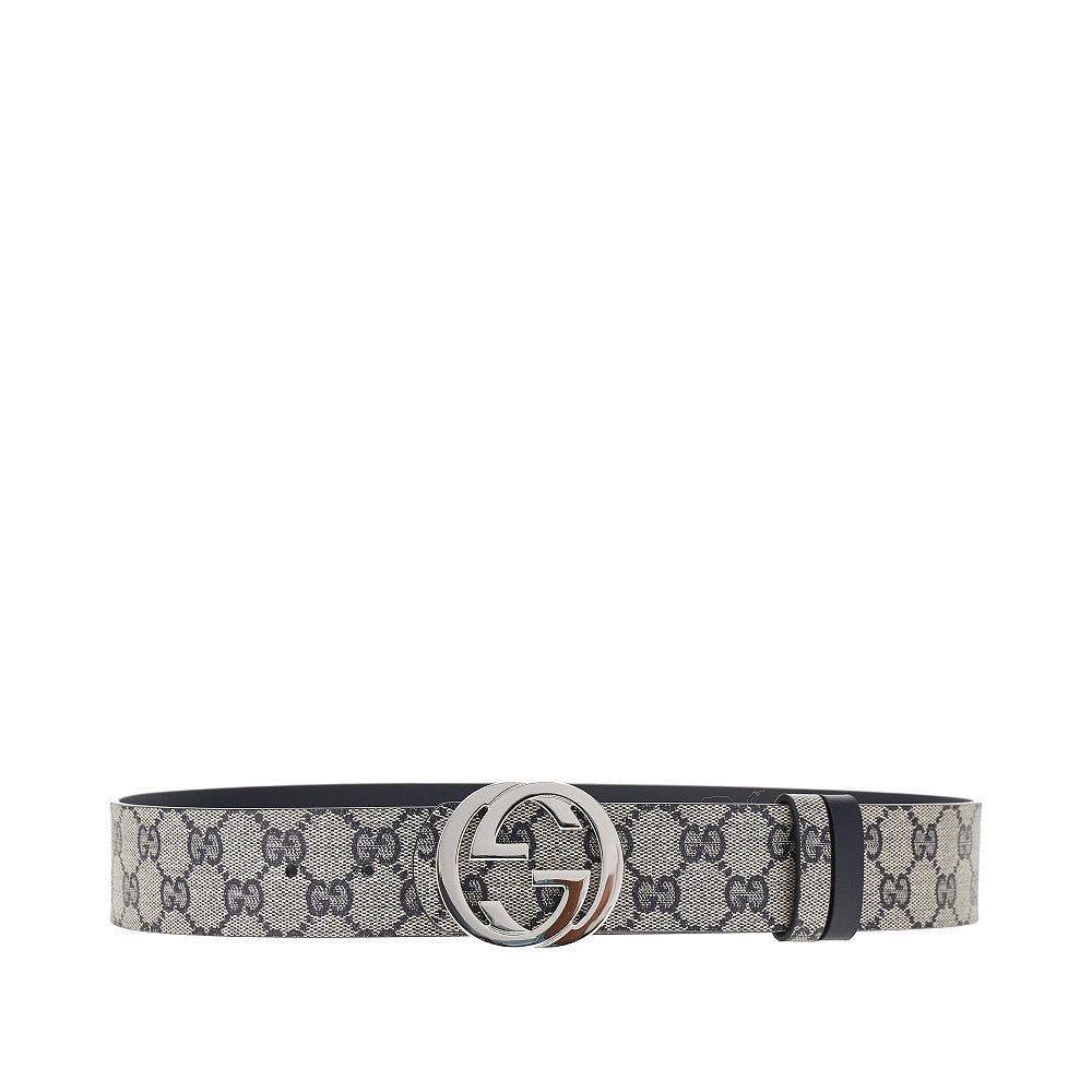 GG fabric and leather reversible belt