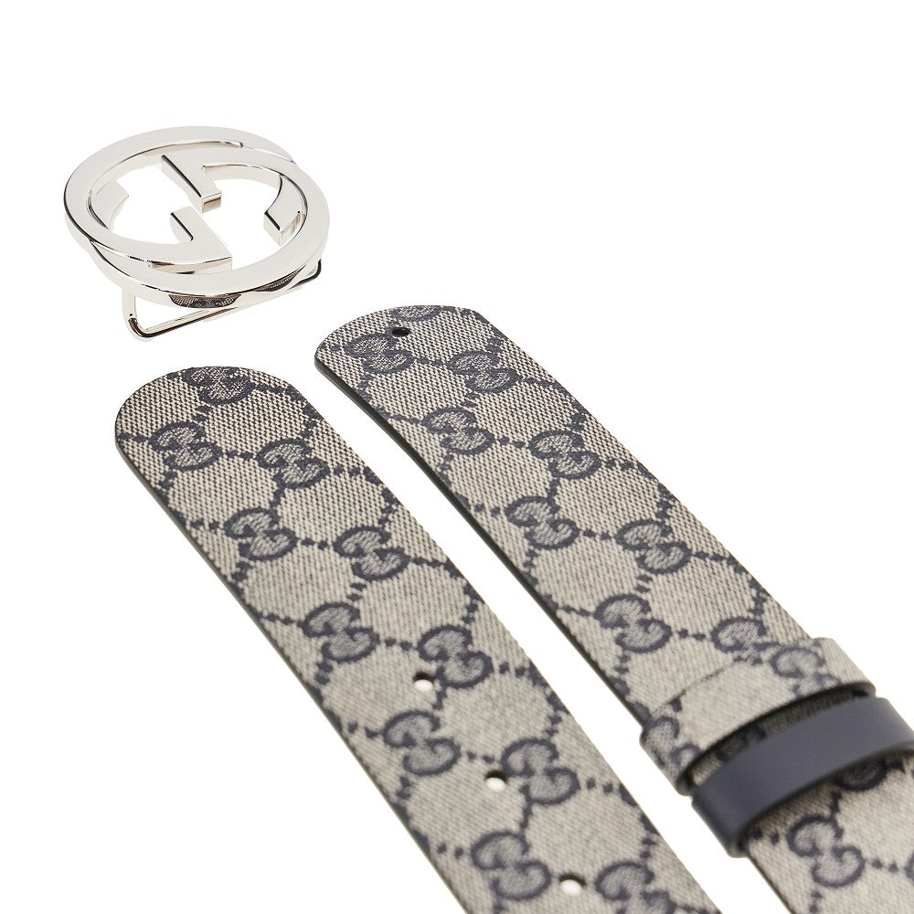 GG fabric and leather reversible belt