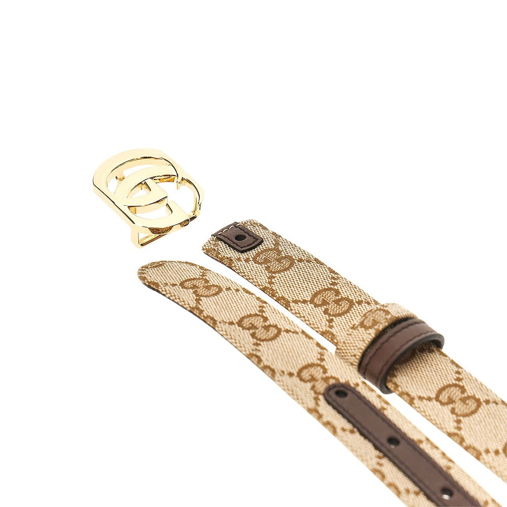 GG fabric and leather reversible belt