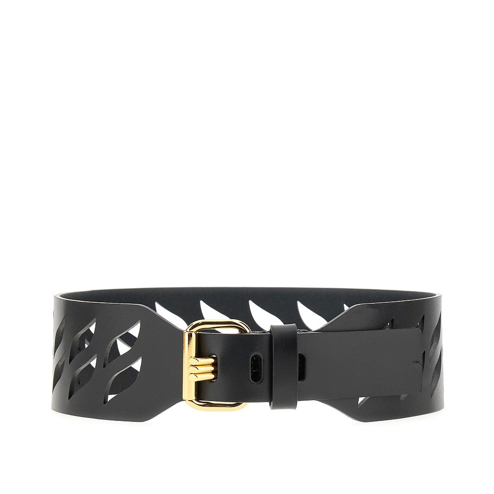 Openworked motif leather belt