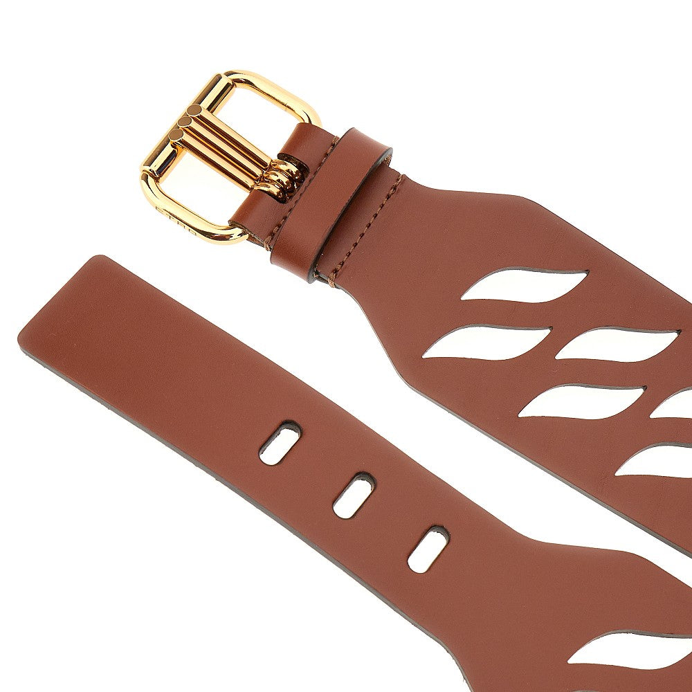 Openworked motif leather belt