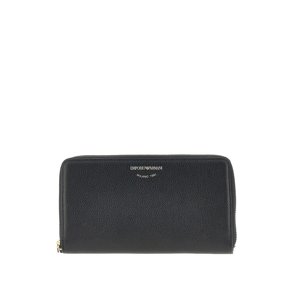 Grained leather zip-around wallet