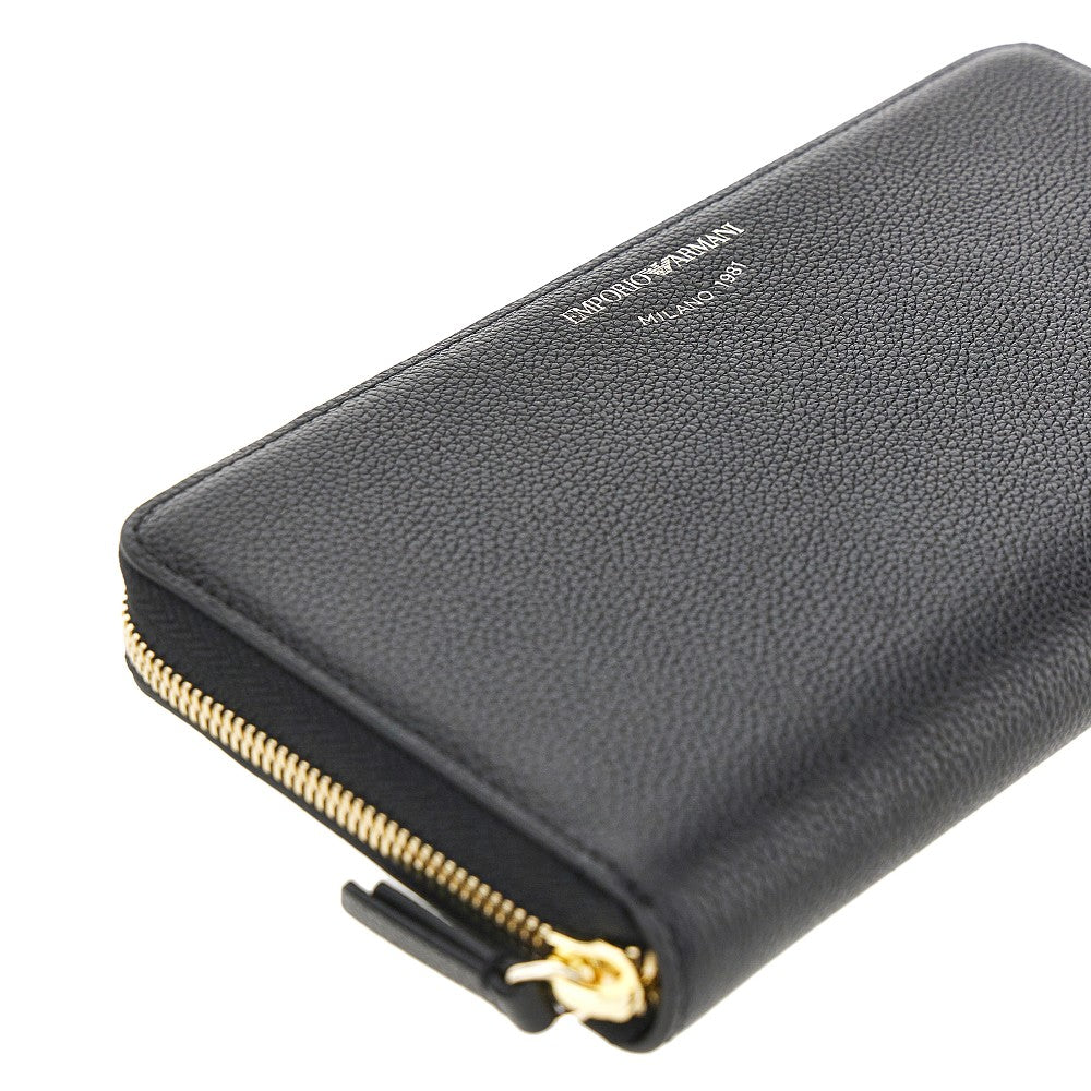 Grained leather zip-around wallet
