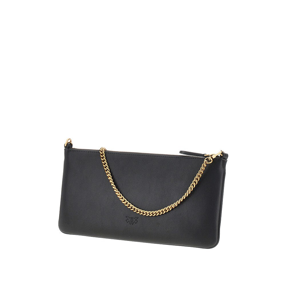 Leather flat pouch with chain
