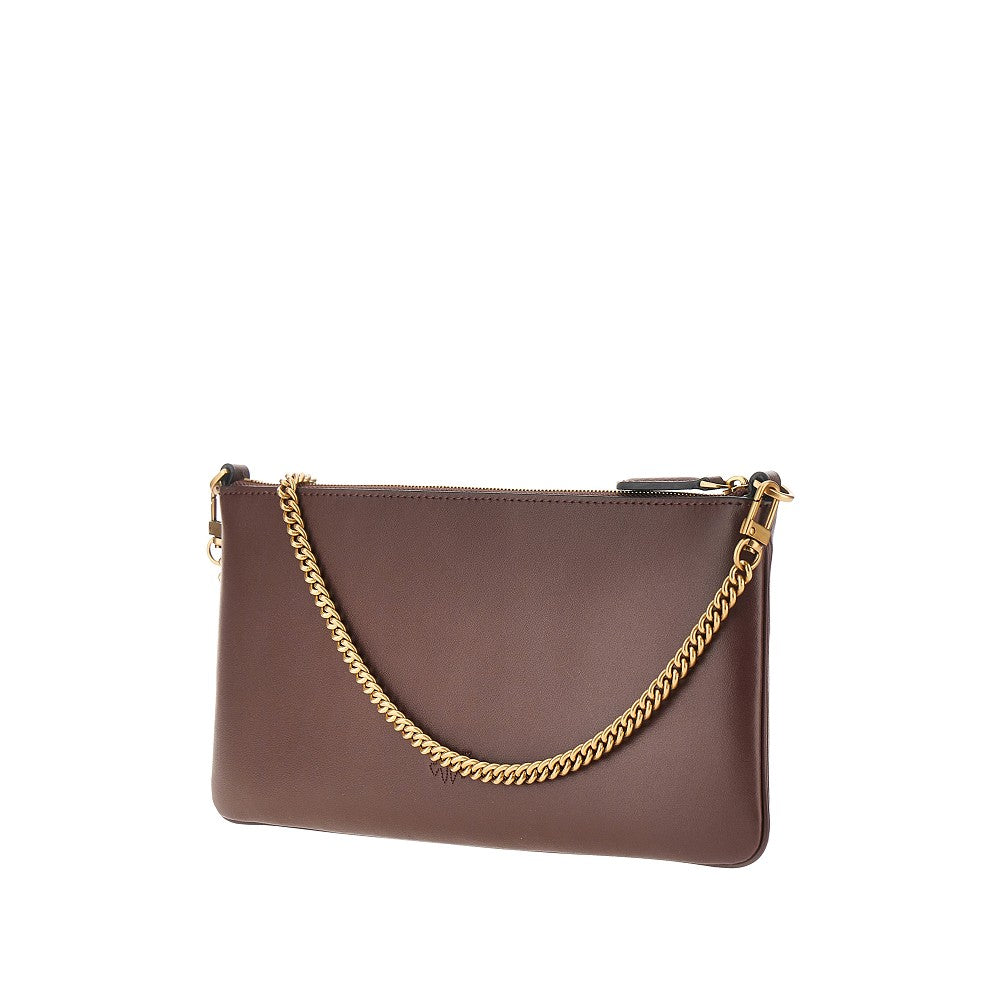 Leather flat pouch with chain