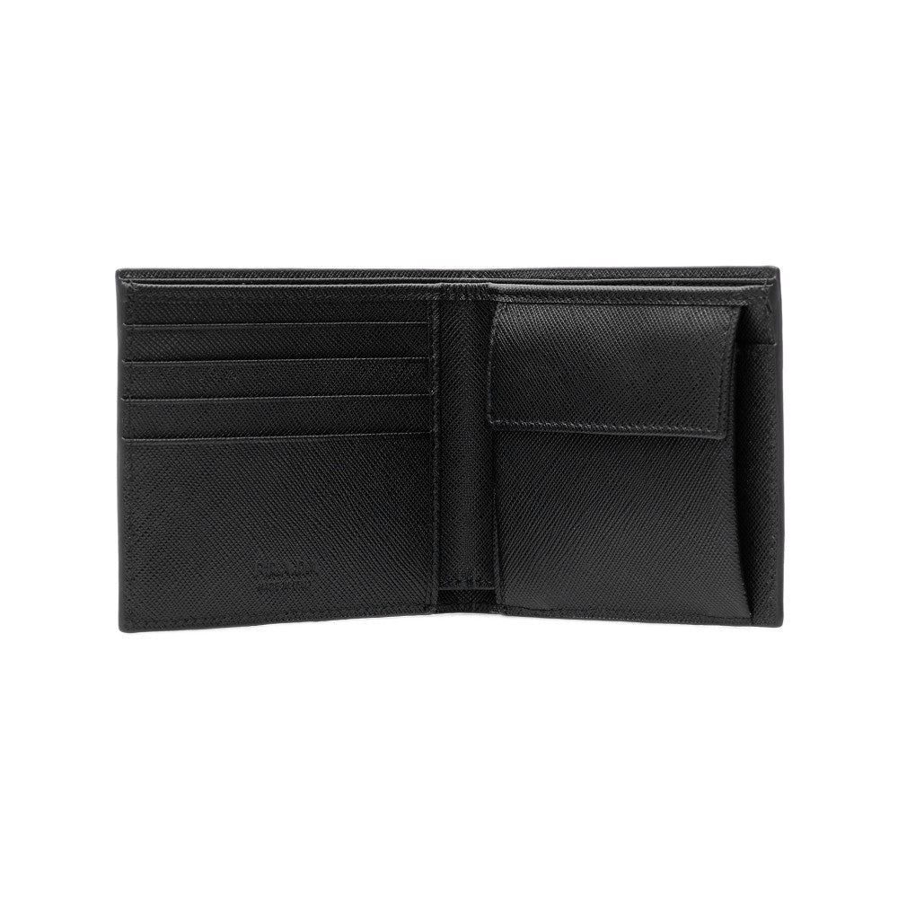 Portafoglio nero bi-fold con logo