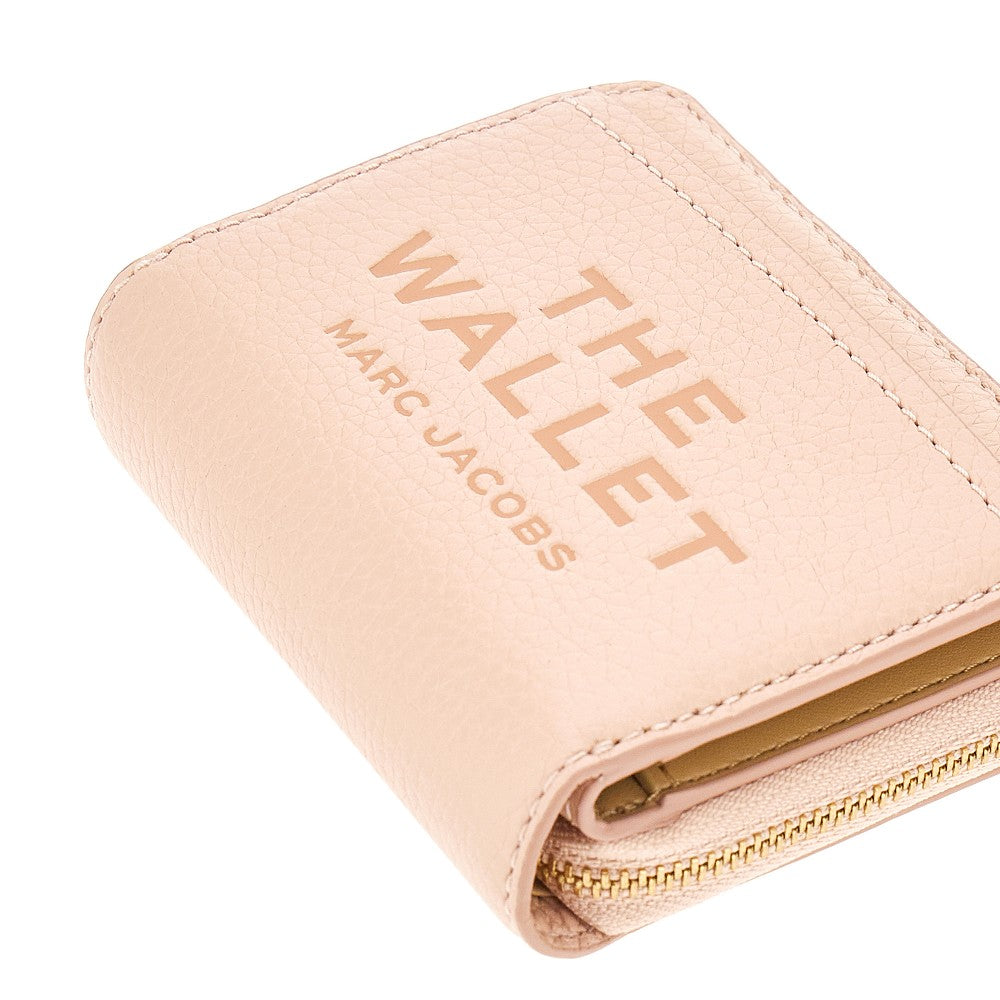 Grained leather mini compact wallet