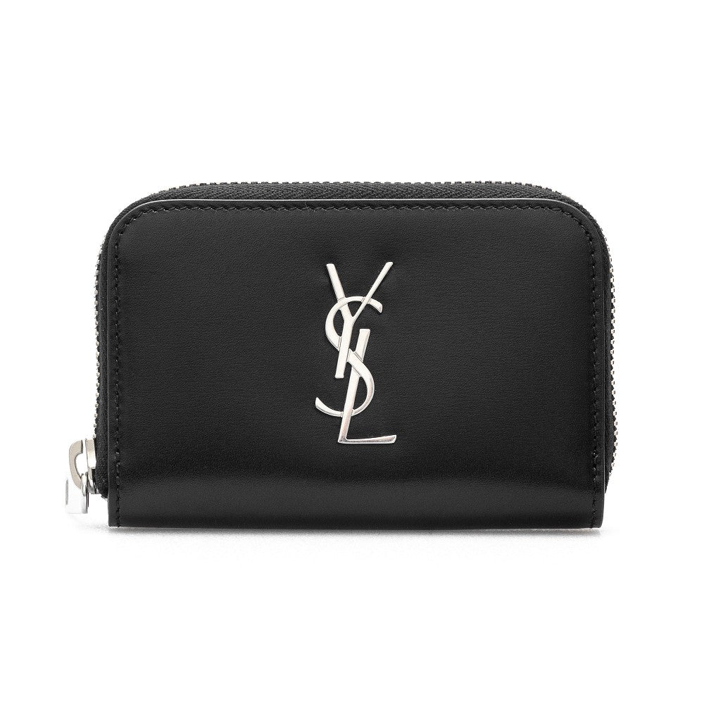 Leather coin pouch with monogram
