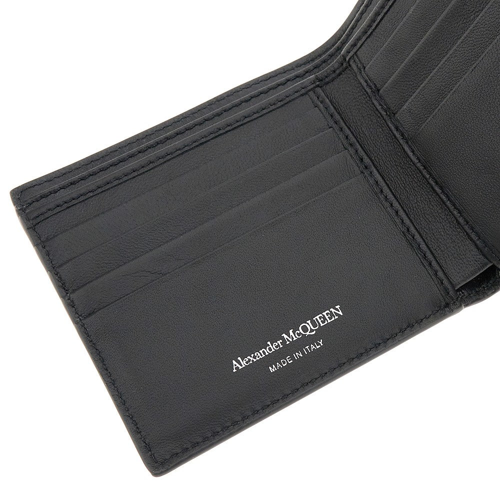 Leather bi-fold cardholder with studs