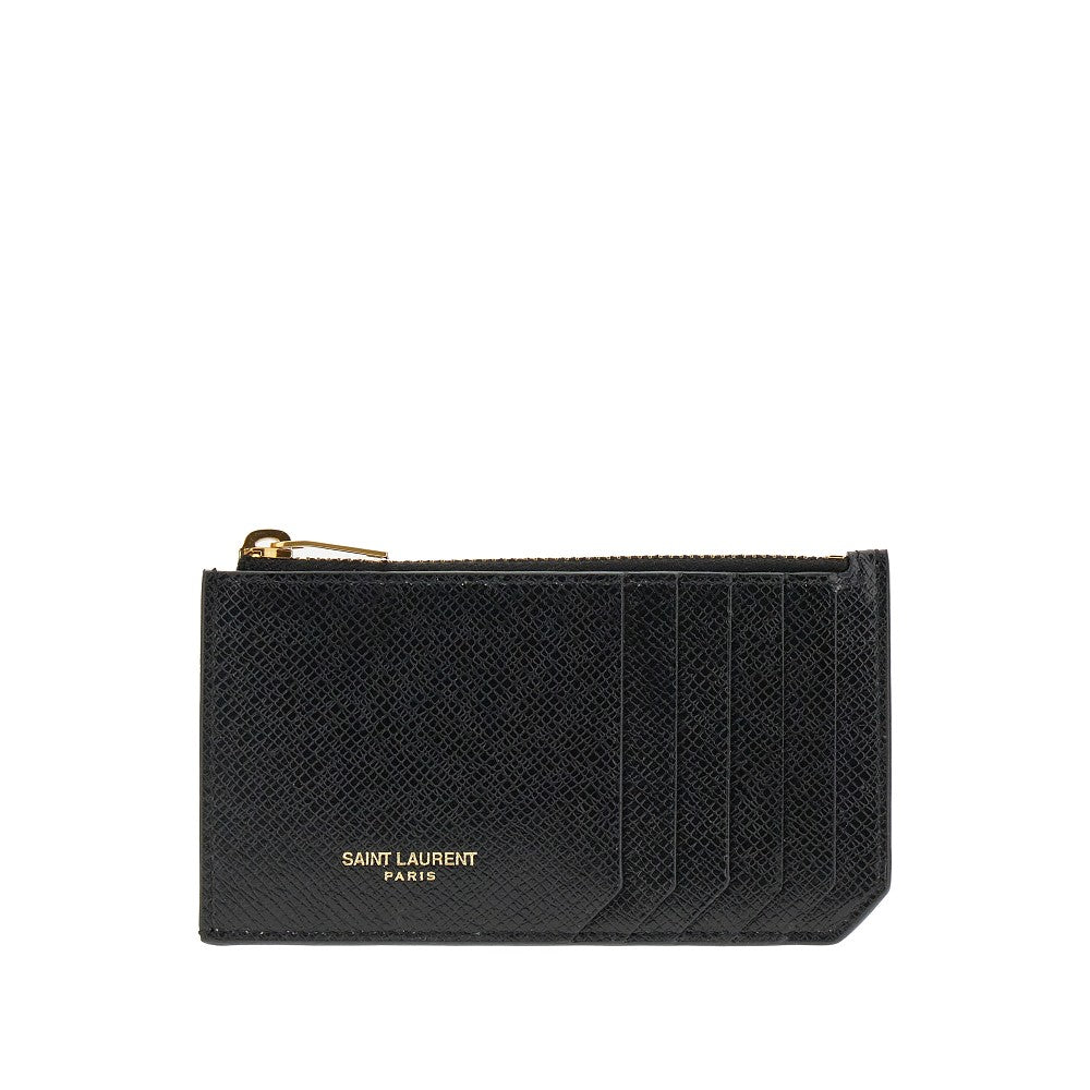 Portacarte con zip in pelle grain