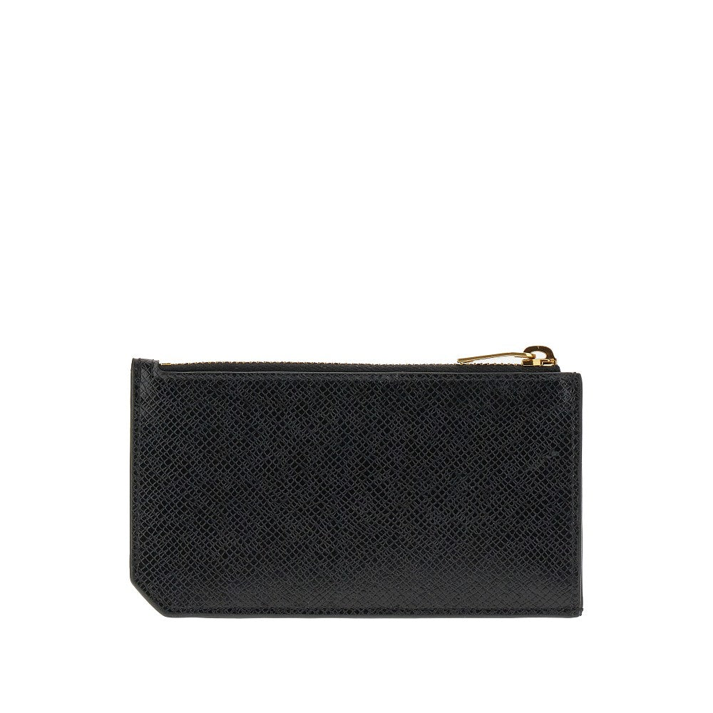 Portacarte con zip in pelle grain