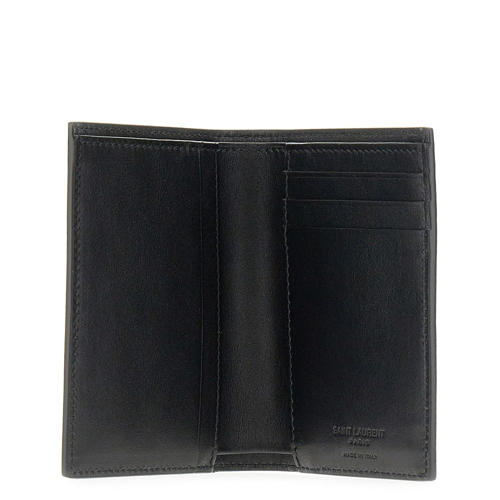 Portafoglio bi-fold in pelle grain