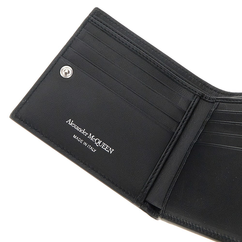 Leather bi-fold cardholder with studs