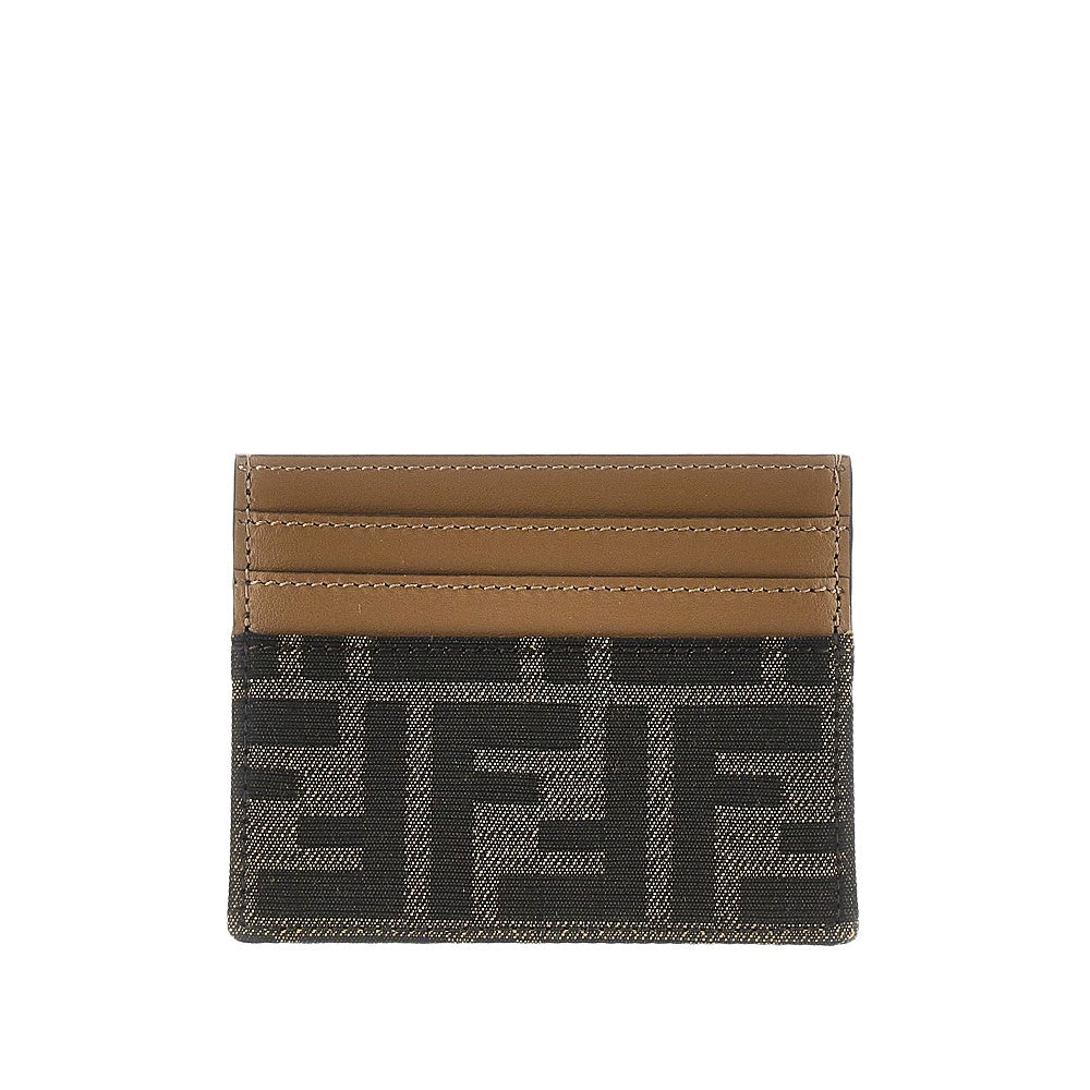 Leather and jacquard FF fabric cardholder