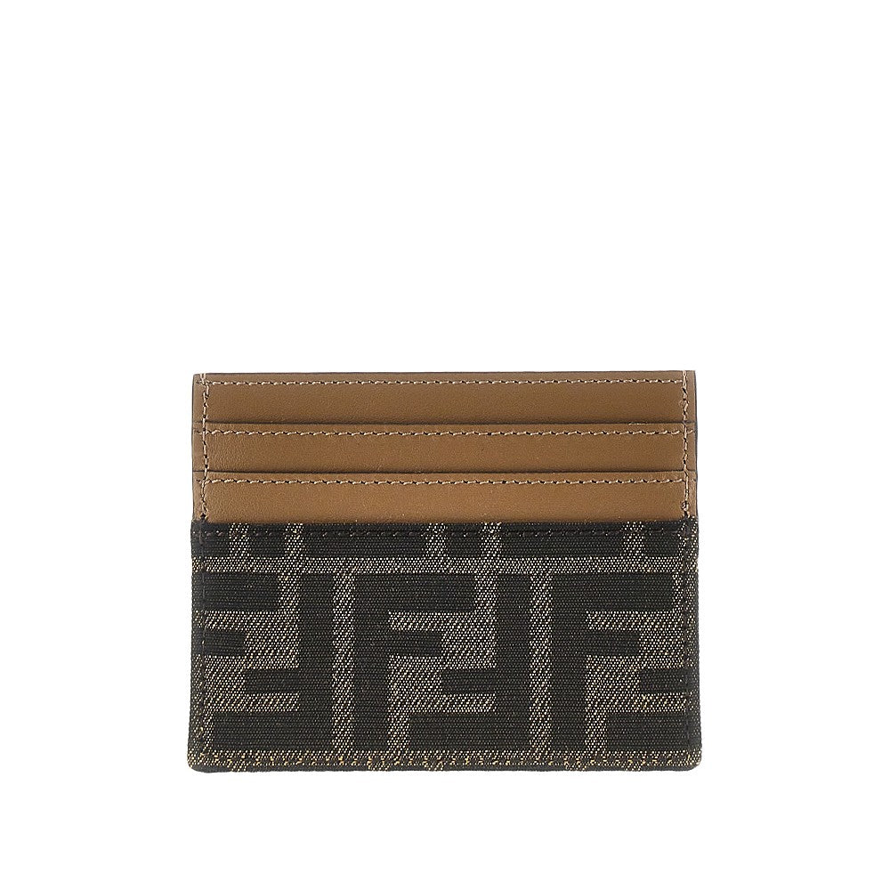 Leather and jacquard FF fabric cardholder