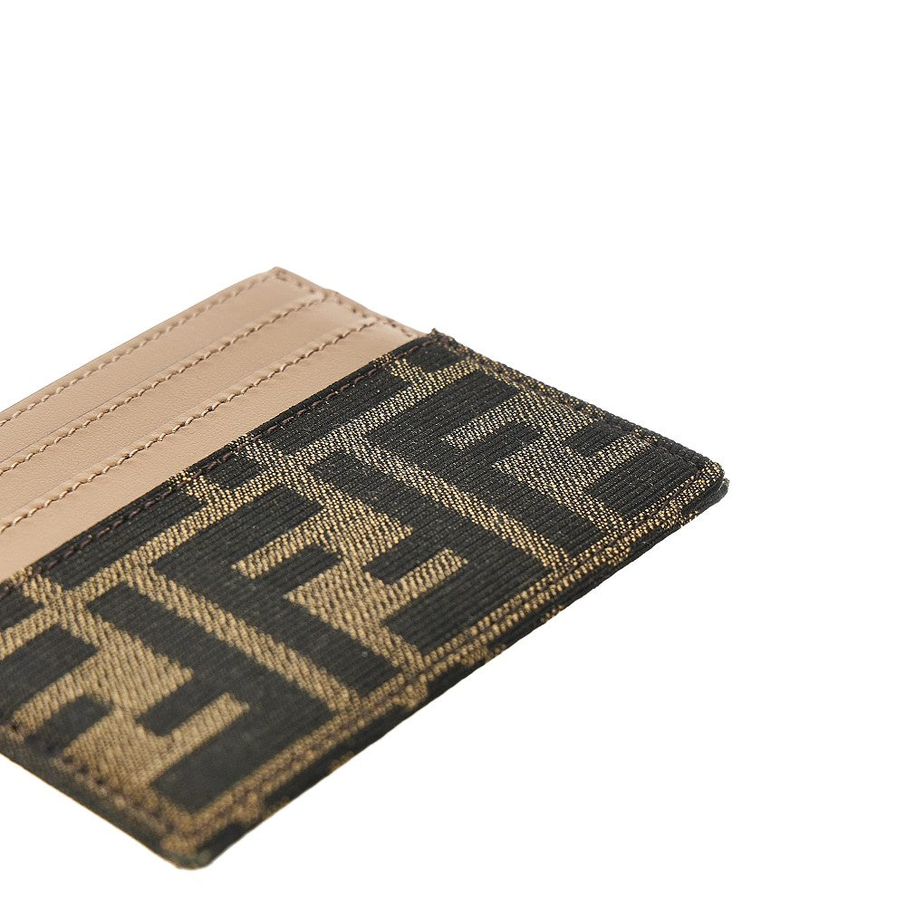 Leather and jacquard FF fabric cardholder