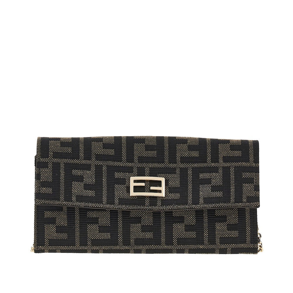 Portafoglio con catena in tessuto FF jacquard