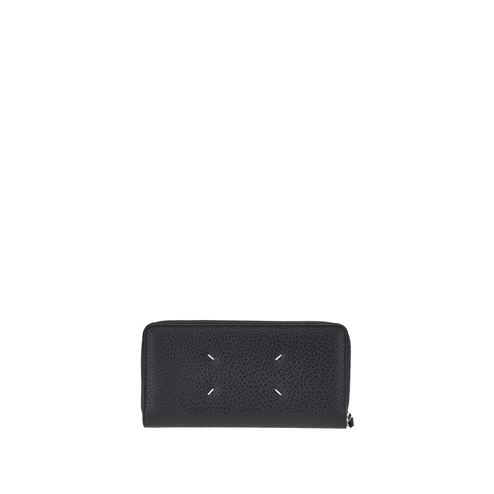 Grained leather zip-around wallet