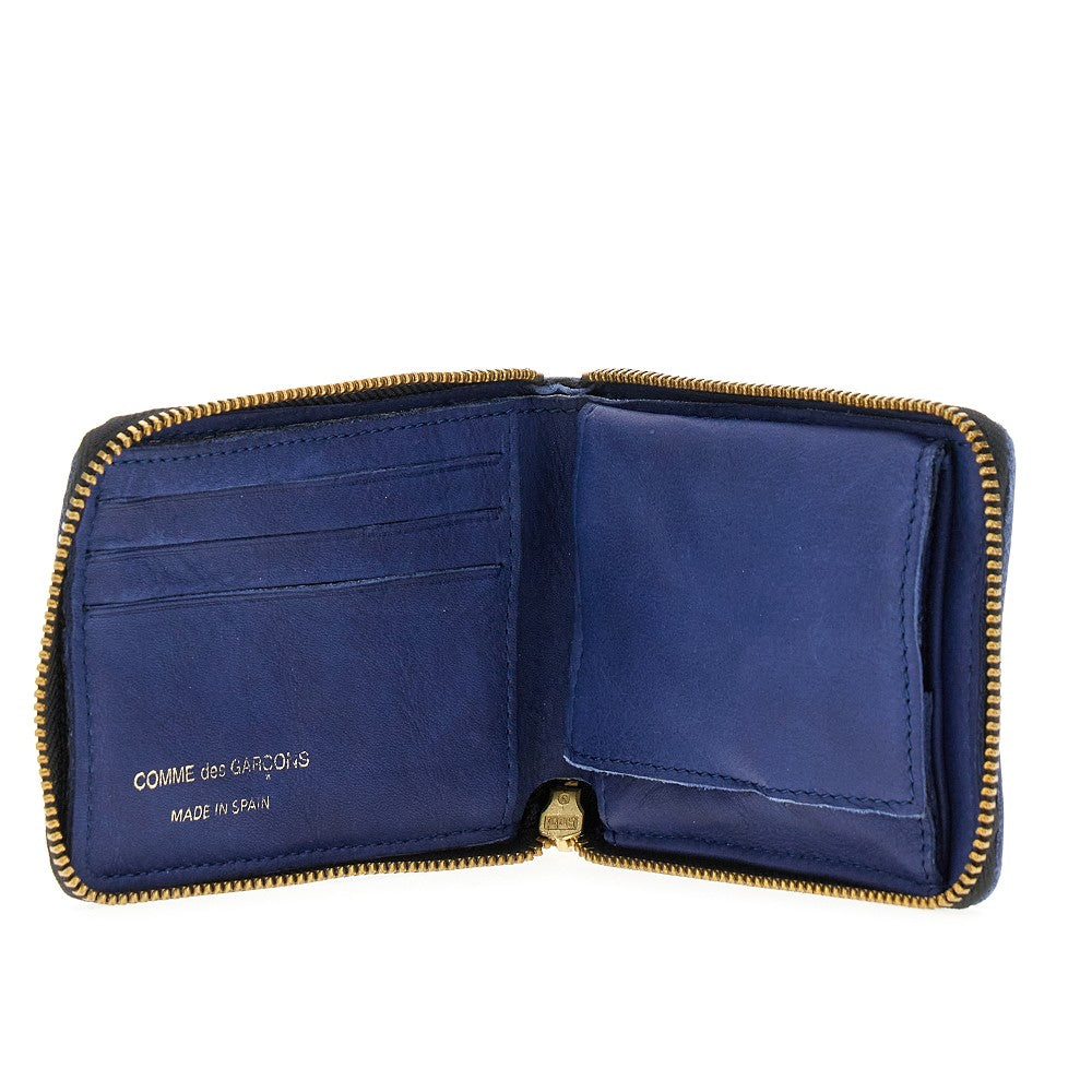 Washed leather zip-around wallet