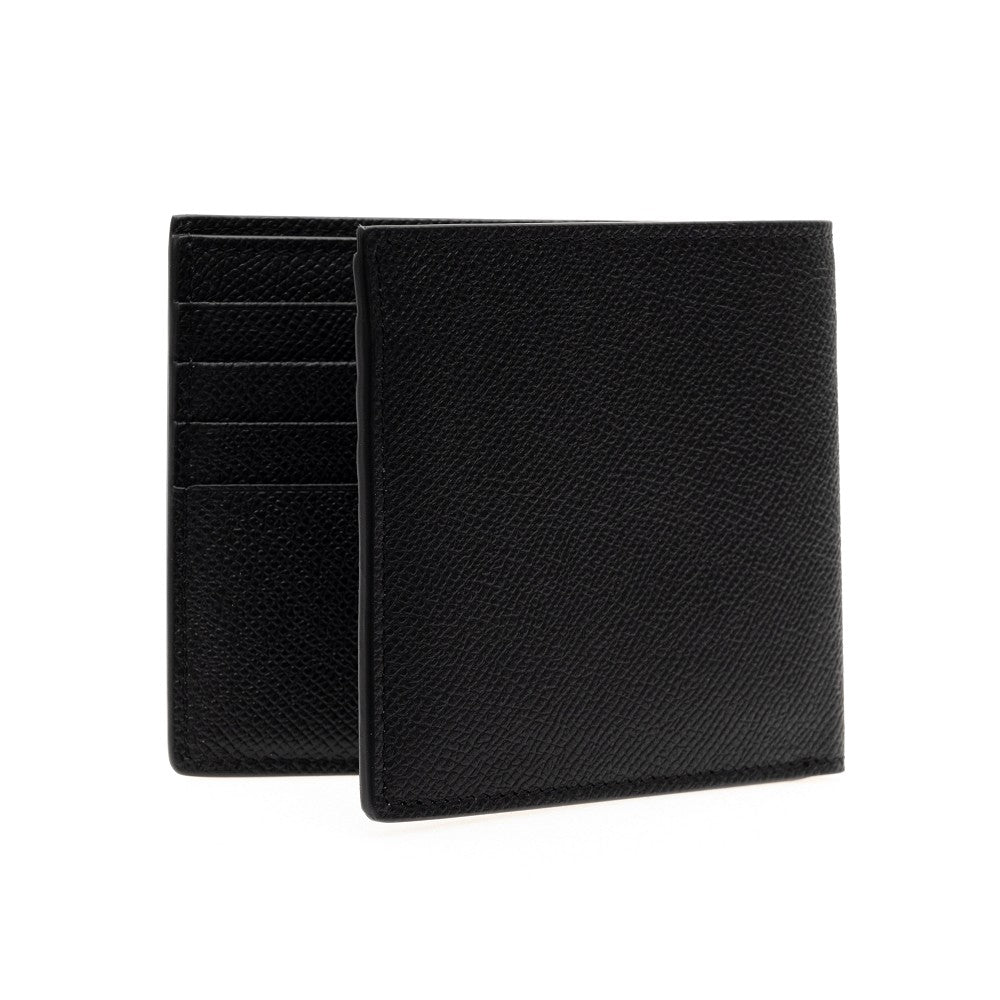 Portafoglio bi-fold in pelle grain