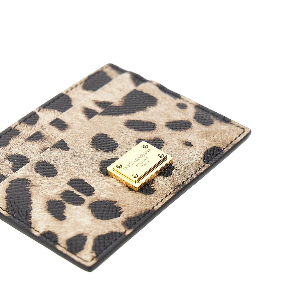Leopard-print leather cardholder
