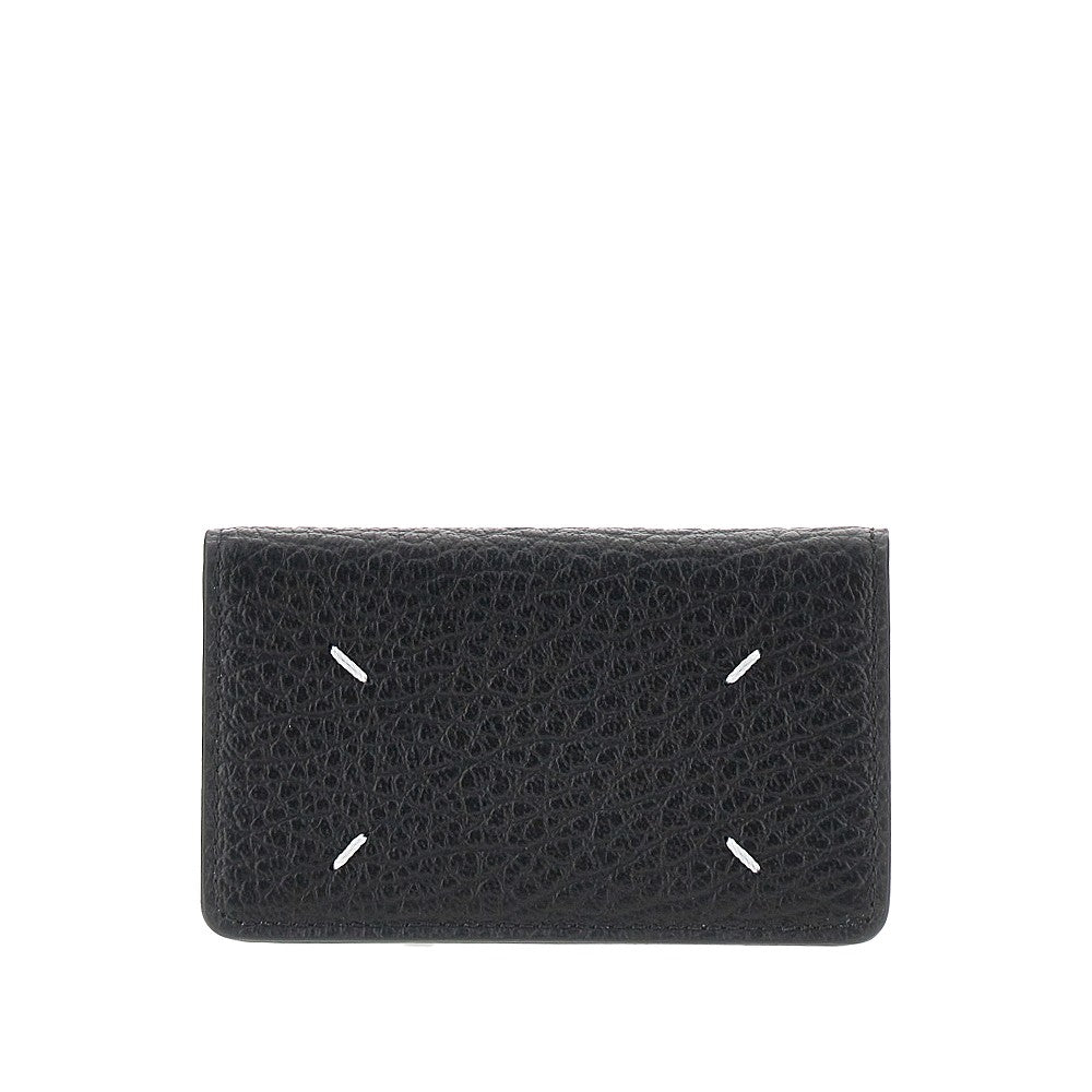 Grained leather cardholder with flap