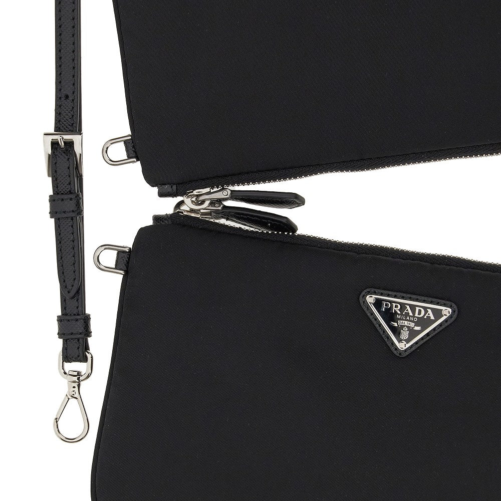 Nylon double pouch with triangle logo