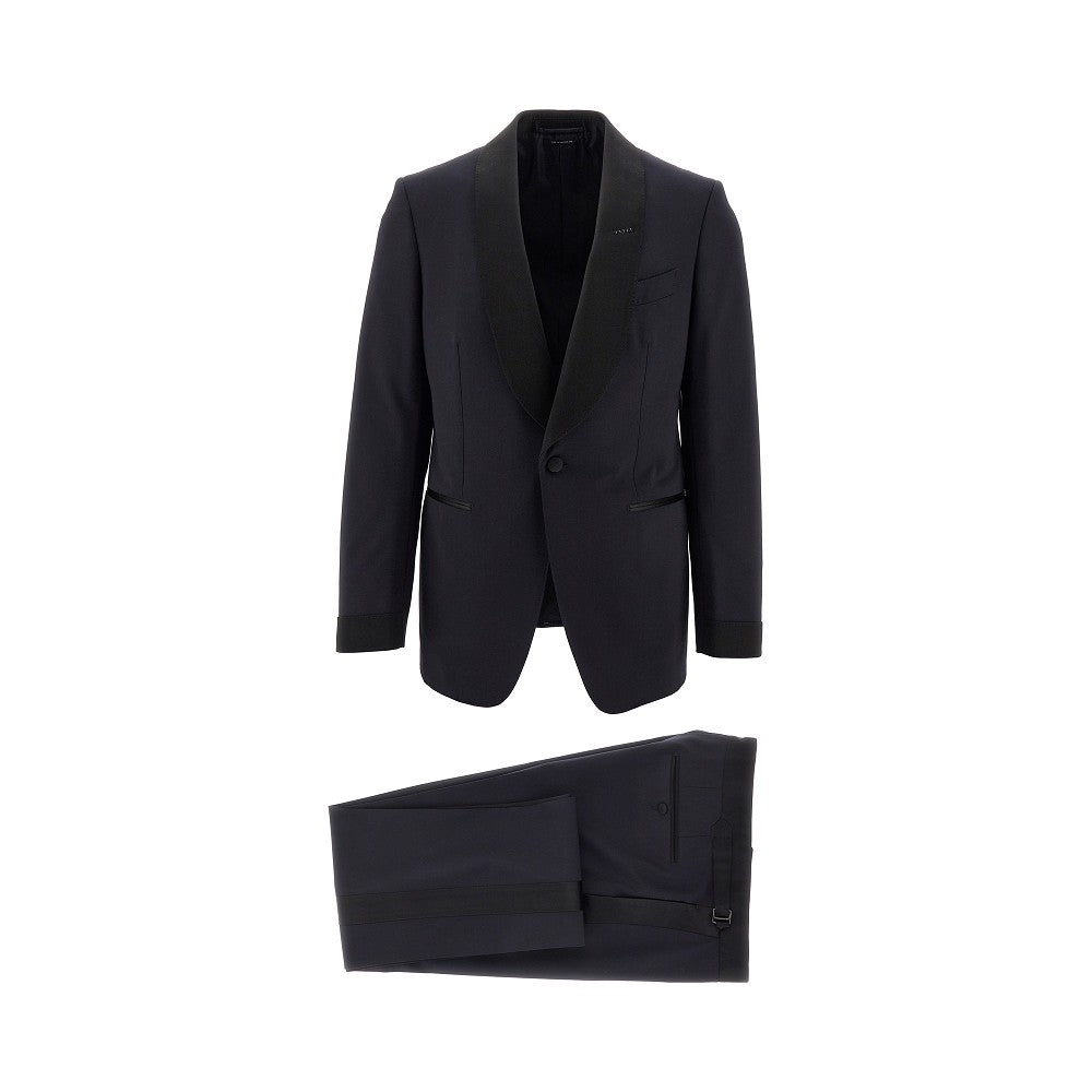 Stretch wool tailored tuxedo suit