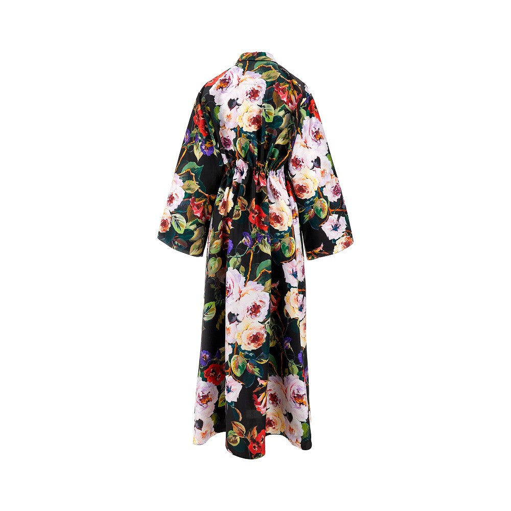 Rose Garden print silk chemisier maxi dress