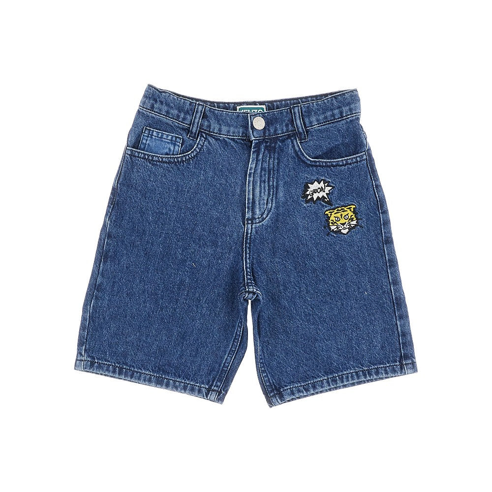 Denim shorts with embroidery and logo patch