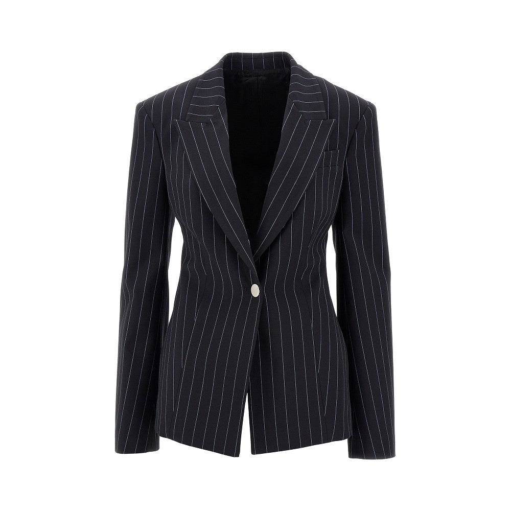 Pinstriped wool-blend blazer jacket