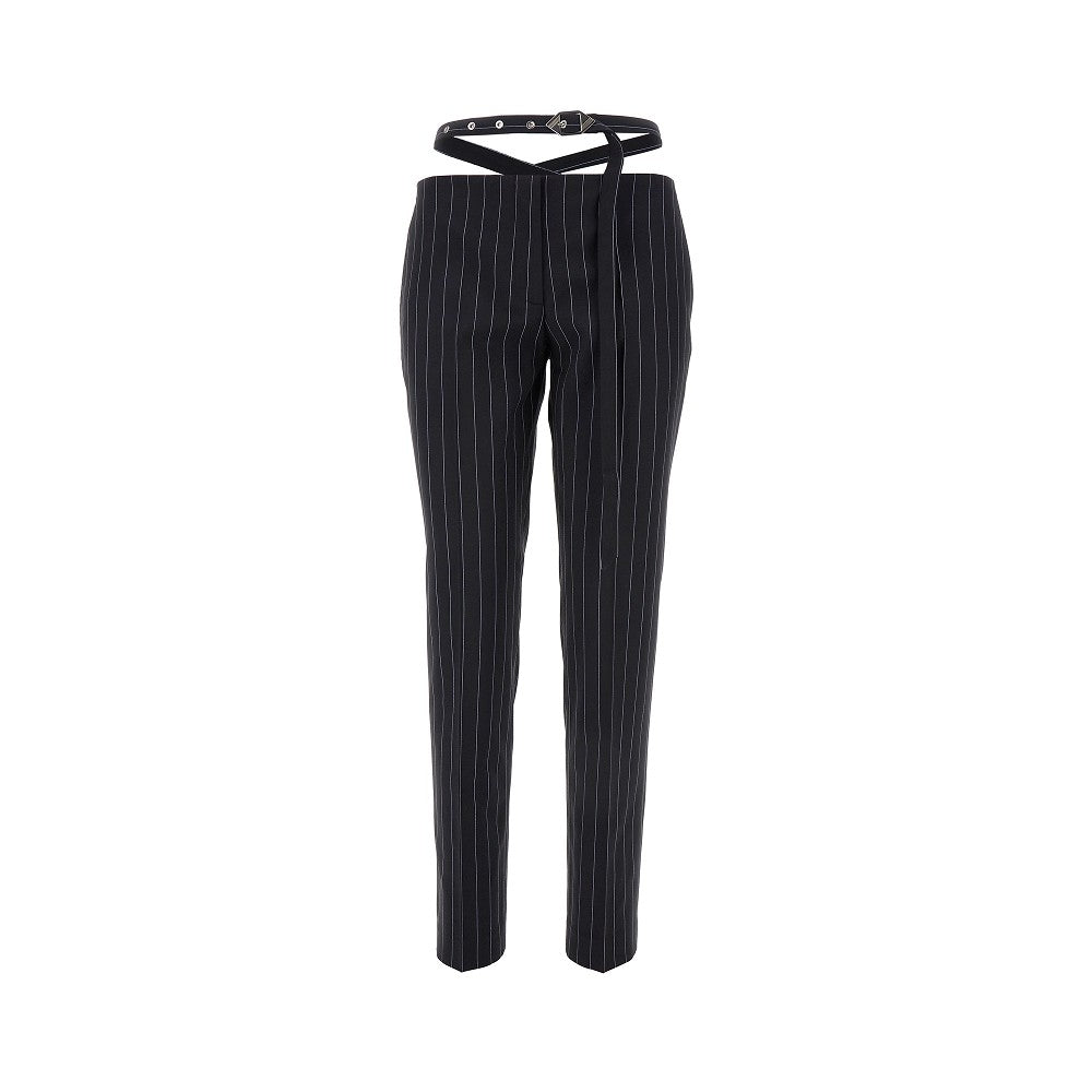 Pinstriped wool-blend pants with belt
