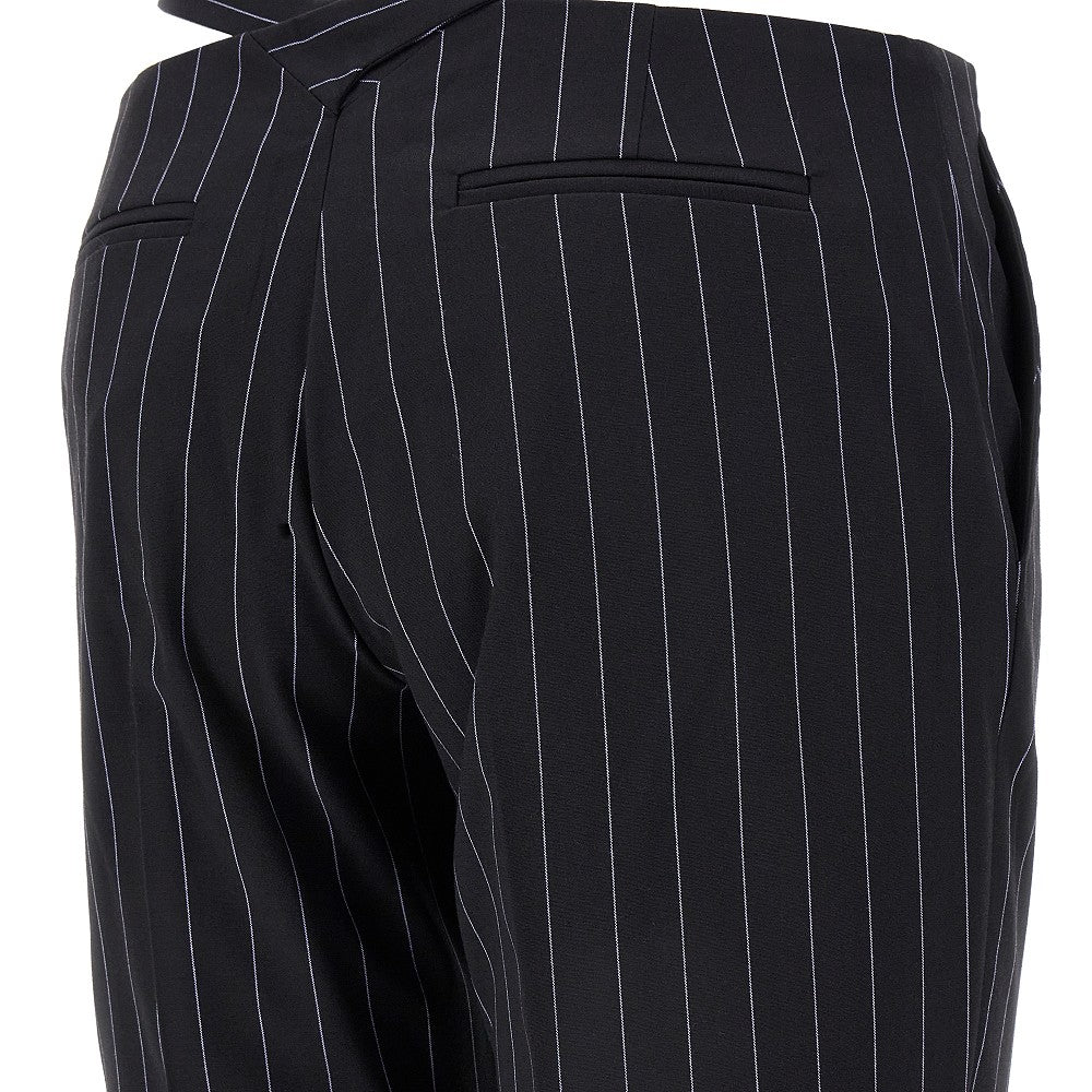 Pinstriped wool-blend pants with belt