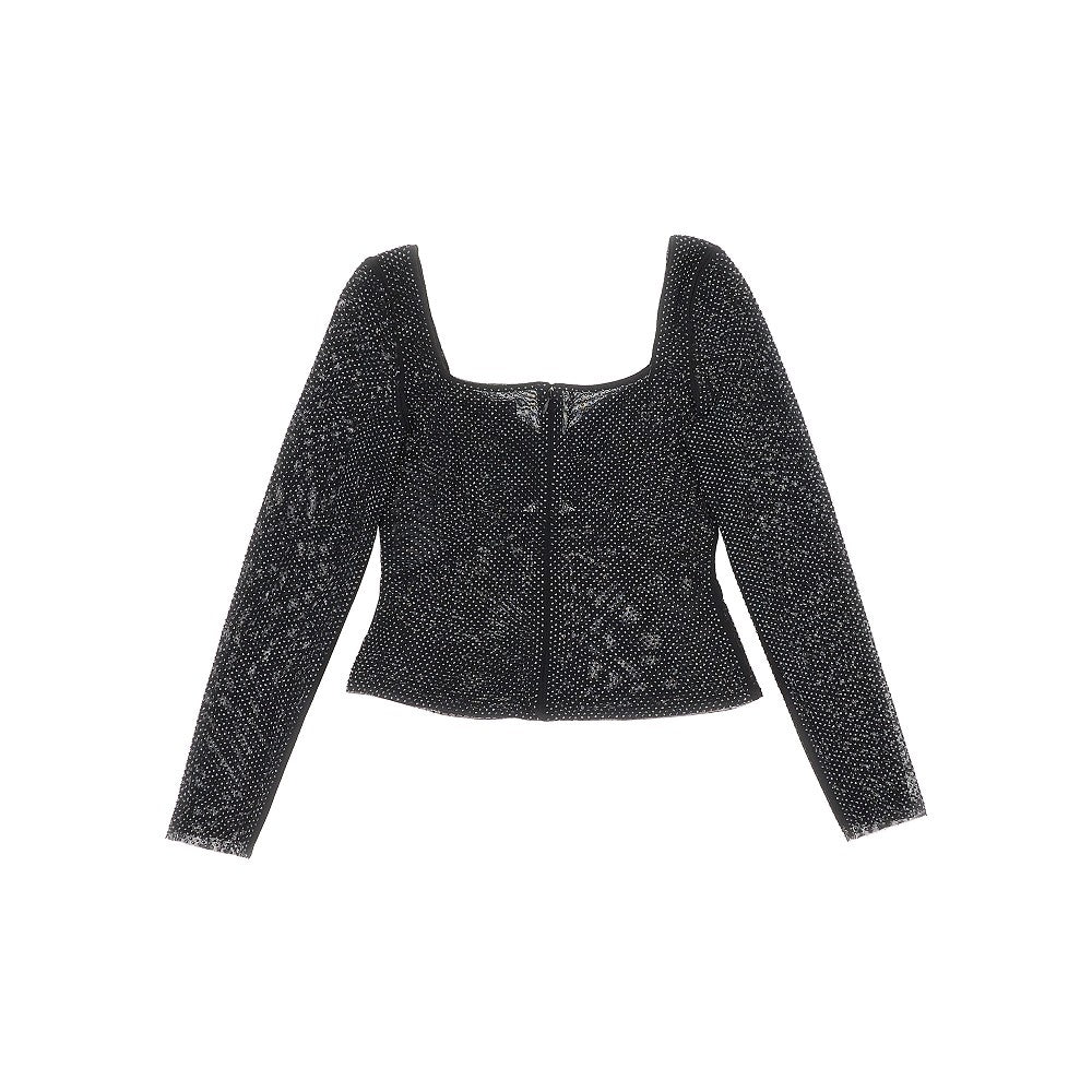 Top in mesh con strass all-over