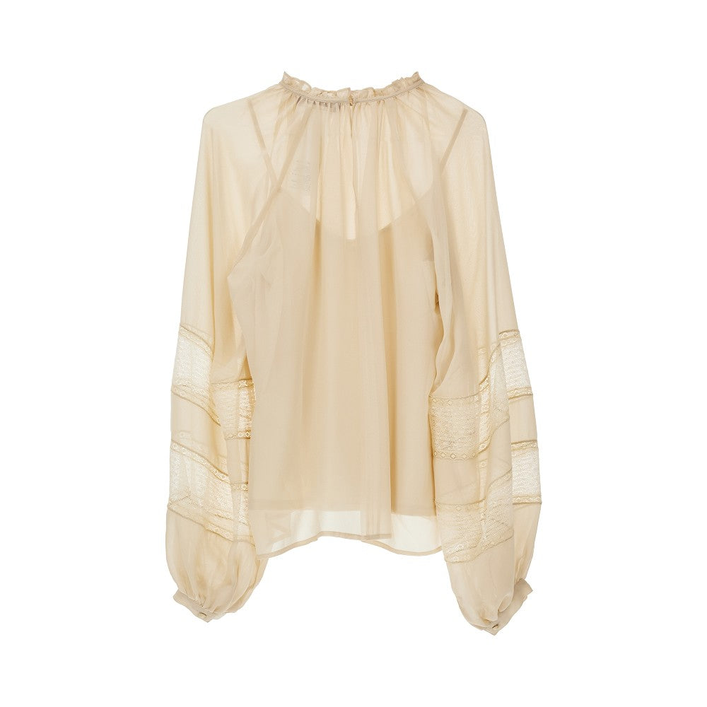 Chiffon blouse with lace inserts